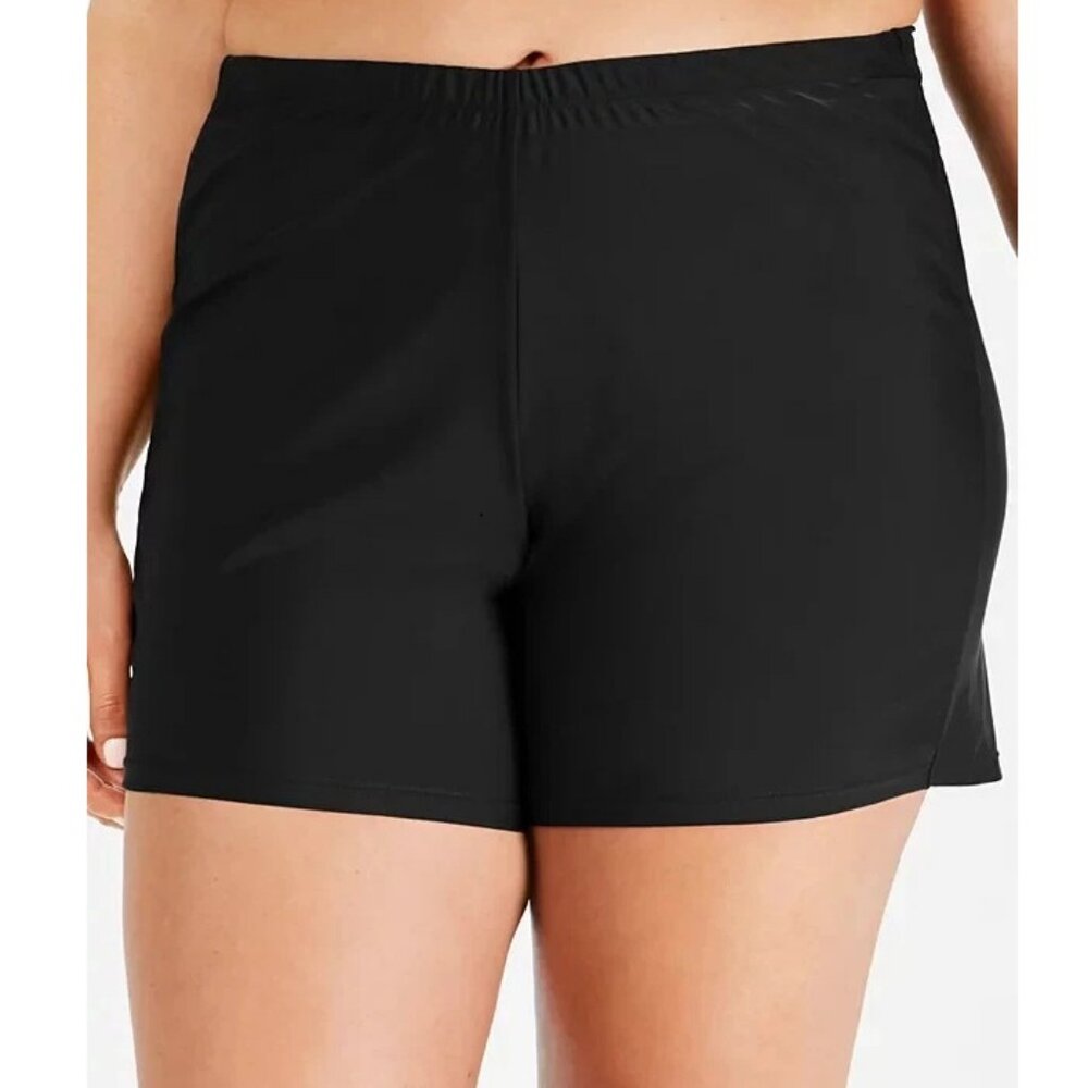 NWT Island Escape Women's Plus Size Swim Shorts Bottom Swimsuit, Black, 24W